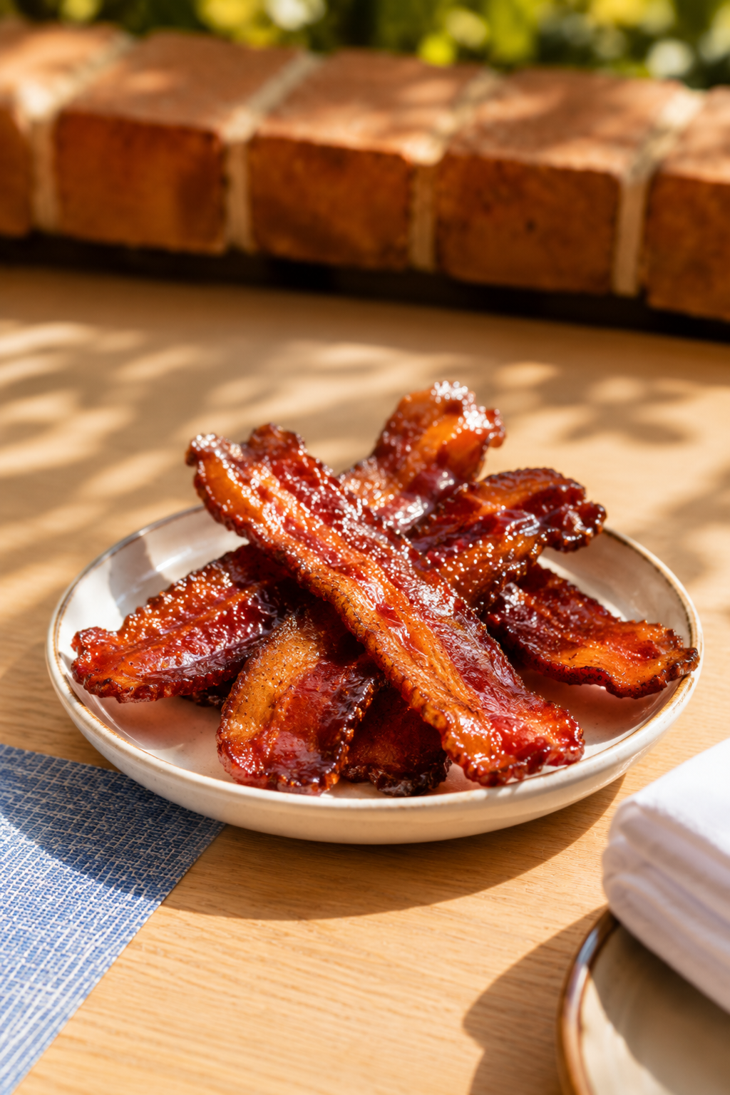 Candied bacon from the brunch buffet