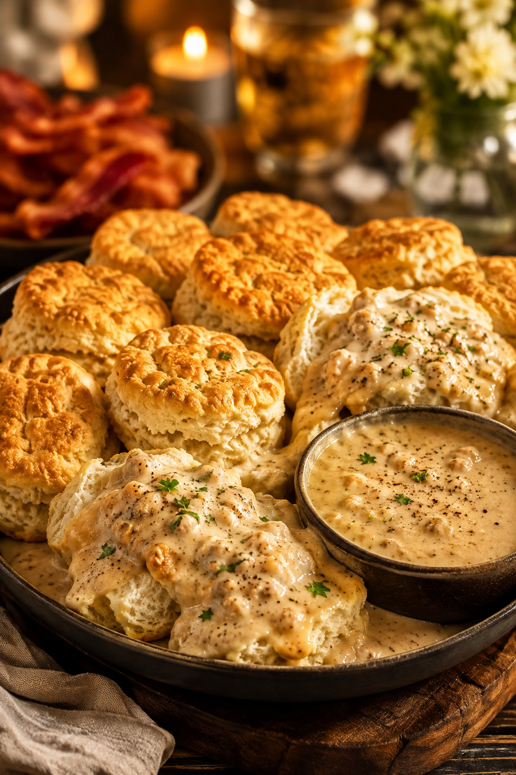 Buttermilk biscuits with country black pepper gravy
